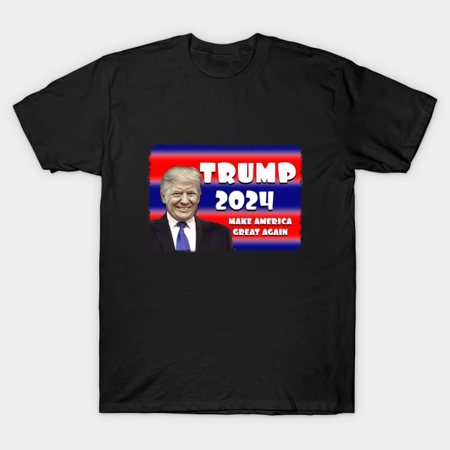 Cartoon TRUMP 2024 MAKE AMERICA GREAT AGAIN T-Shirt by Roly Poly Roundabout